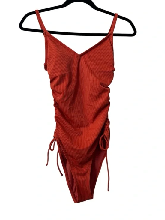 Lulus Sunny Side Rust Orange Ribbed One Piece Swimsuit Size XS - Picture 2 of 9